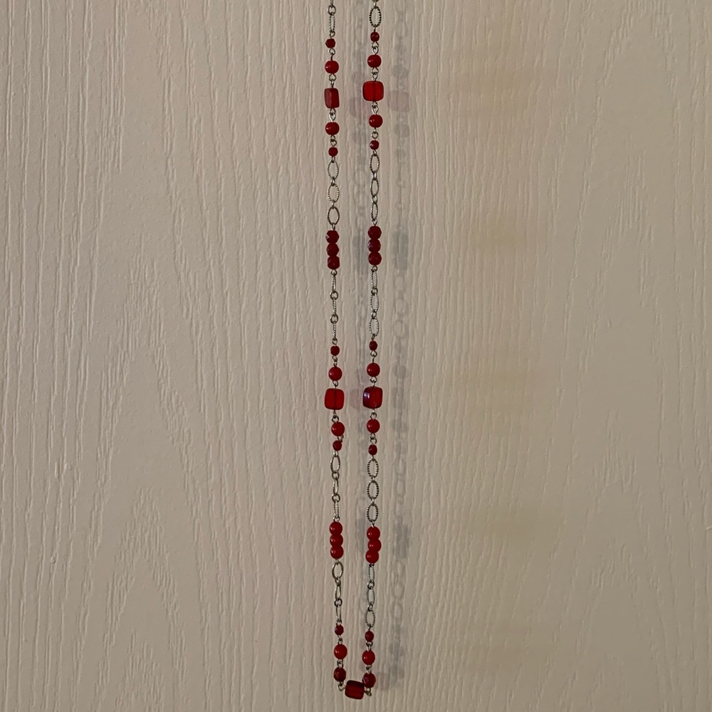 Long Red and Silver Fashion Jewelry Necklace